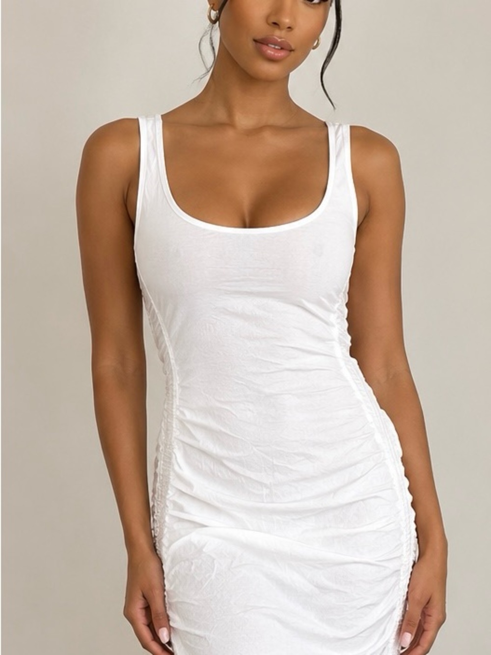 Tna by Aritzia White Scoop Neck Ruched Tank Dress